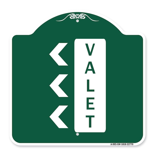 Signmission Designer Series Sign-Valet Left Arrow, Green & White Aluminum Sign, 18" x 18", GW-1818-22770 A-DES-GW-1818-22770 - main